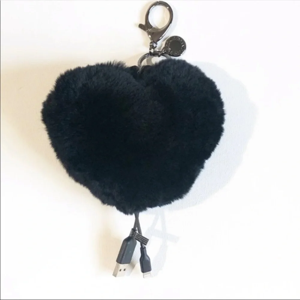 Rebecca Minkoff Fur Heart Power Puff Phone Charger & Keychain